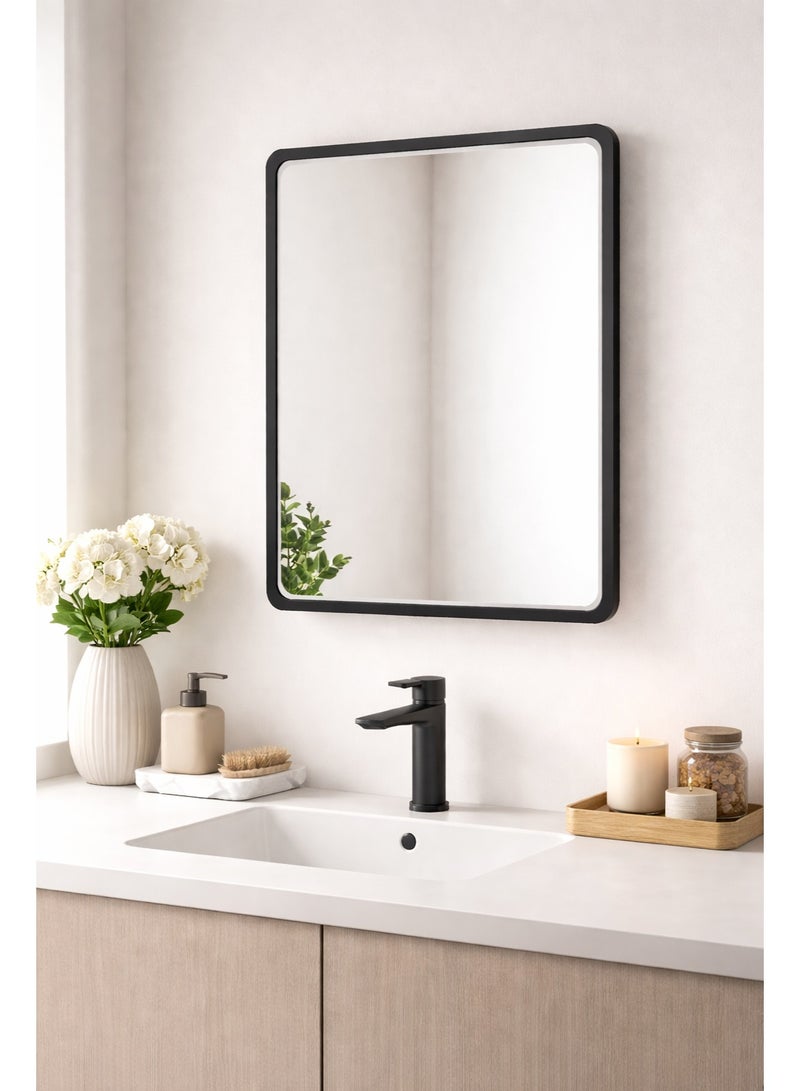 Primanova Wall Mounted Bathroom Mirror 60 × 80 cm Rectangular With Rounded Corners Matte Plastic Frame HD Glass Reversible Design For Vanity And Wash Basin (Black) - Image 2
